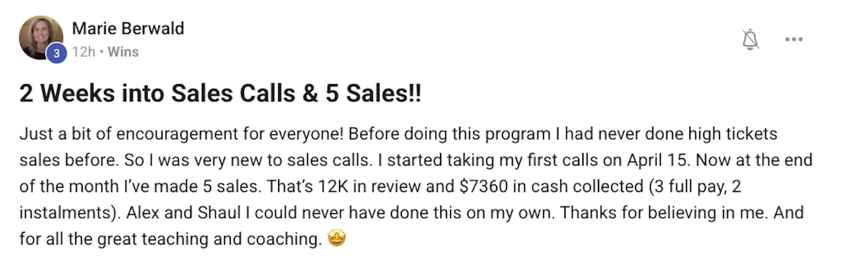Marie Berwald — 2 Weeks into Sales Calls & 5 Sales