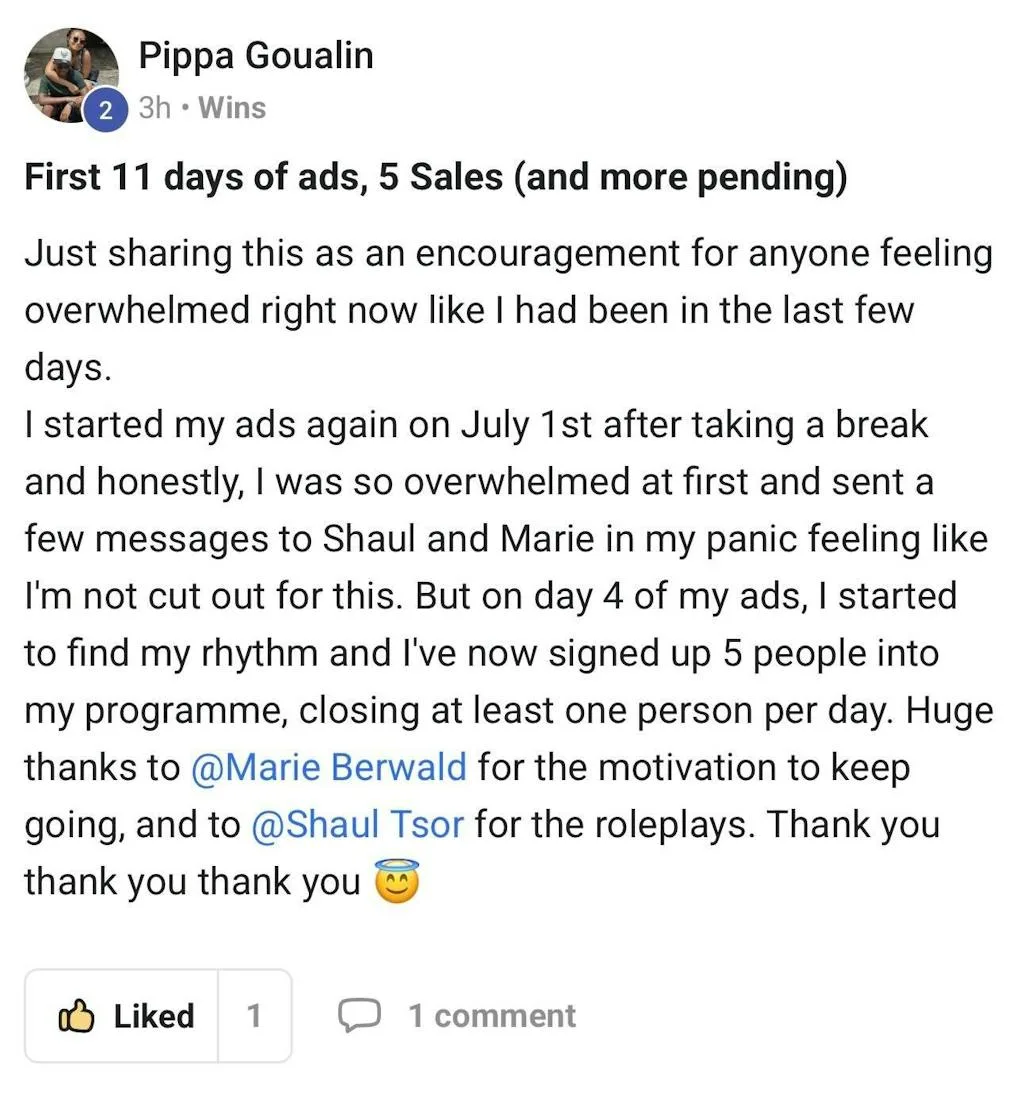 Pippa Goualin — First 11 days of ads, 5 Sales