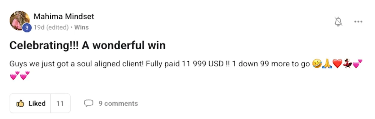 Mahima Mindset — Celebrating a wonderful win